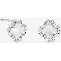 Simply Silver 925 Sterling Silver Pave Mother Of Pearl Clover Stud Earrings