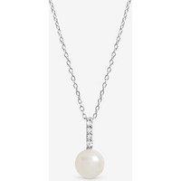 Simply Silver 925 Sterling Silver Cubic Zirconia Bar Pearl Pendant - Gift Pouch