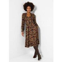 Joe Browns Elegant Leaves Long Sleeve Jersey Midi Dress