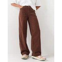 Hugo Womens Hidami Wide Leg Ribbed Cord Full Length Trousers - Brown