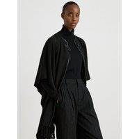 Lauren By Ralph Lauren Womens Buckle-Neck Herringbone Fringed Ruana Poncho - Black
