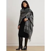 Lauren By Ralph Lauren Womens Ruana Fringe Knit Poncho - Grey