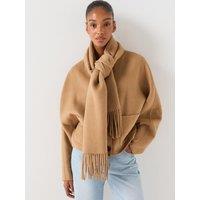 Hugo Womens C_Cafrina Cropped Oversized Jacket With Detachable Scarf - Beige
