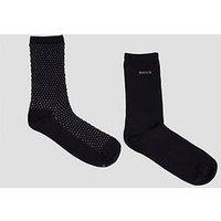 Boss Womens 2 Pack Sparkle Diamond Knit Ribbed Socks - Black