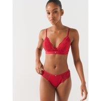 Boss Womens Gold Double B Charm Lace Thong - Red