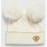River Island Mini Mini Girls Double Pom Rib Beanie Hat - Cream
