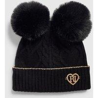 River Island Mini Mini Girls Double Pom Beanie Hat - Black