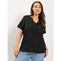 Yours Curve Short Sleeve Henley Button T-Shirt - Black