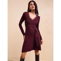 Friends Like These Lace Trim Knit Mini Dress - Red