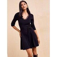 Friends Like These Lace Trim Knit Mini Dress - Black