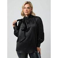 Yours Curve Satin Bow Blouse - Black