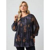 Yours Curve Blurred Floral Blouse - Black