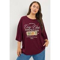 Yours Curve Placement Print Boxy T-Shirt - Red