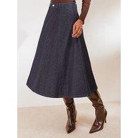 Friends Like These Rinse Wash Denim Seamed A Line Midi Skirt - Blue