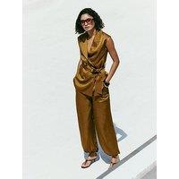 Friends Like These Olive Green Satin Barrel Trousers
