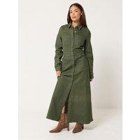 Pixiegirl Womens Petite Button Through Pocket Denim Maxi Dress - Green