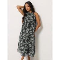 Pixiegirl Womens Petite Blurred Floral Halter Midi Dress - Black