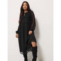 Pixiegirl Womens Petite Tie Neck Tiered Midi Dress - Black