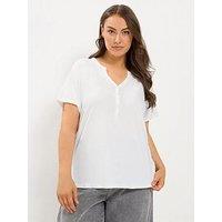 Yours Curve Short Sleeve Henley Button T-Shirt - Ivory