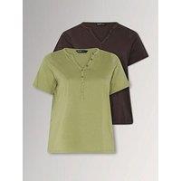 Yours Curve 2 Pack Short Sleeve Henley Button T-Shirt
