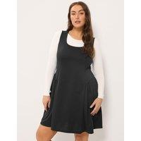 Yours Womens Curve Round Neck Pinafore Mini Dress - Black