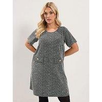 Yours Curve Short Sleeve Boucle Dress - Grey