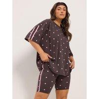 Yours Womens Plus Size Polka Dot Side Stripe Active Shorts - Brown