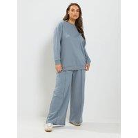 Yours Curve Crew Neck Sweatshirt And Wide Leg Trouser 28 - Blue