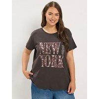 Yours Curve New York Daisy T-Shirt - Brown