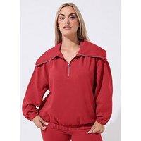 Yours Curve Fold Zip Sweatshirt - Red