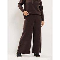 Yours Curve Wide Leg Knitted Trousers - Brown