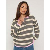 Pixiegirl Petite Stripe Polo Jumper - Grey