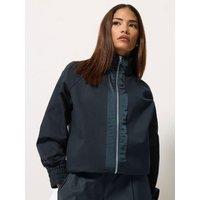 Pixiegirl Womens Petite Satin Trim Funnel Neck Jacket - Blue