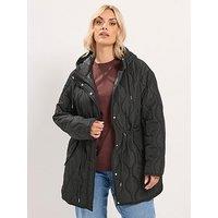 Yours Curve Quilted Coat - Black