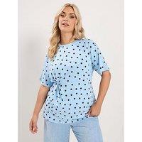 Yours Women'S Spot Print Contrast Sleeve T-Shirt - Blue