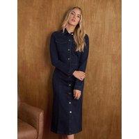 Long Tall Sally Womens Tall Button Stretch-Denim Shirt Midi Dress - Blue