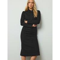 Long Tall Sally Womens Tall Zip Collar Stretch Denim Midi Dress - Black