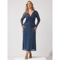 Yours Womens Curve Metallic Knot V-Neck Maxi Dress - Blue