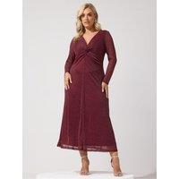 Yours Womens Curve Metallic Knot V-Neck Maxi Dress - Red