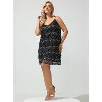 Yours Womens Curve Sequin Tassel V-Neck Slip Dress - Black