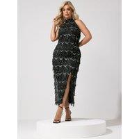 Yours Womens Curve Tassel Sequin Choker Sequin Dress - Black
