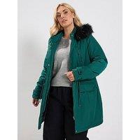 Yours Curve Plush Parka - Green