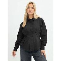 Yours Womens Plus Size Shaped Seam Button-Through Long Sleeve Shirt - Black