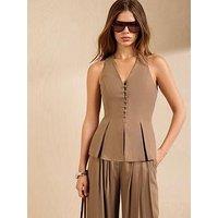 Friends Like These Mocha Tailored Scarf Neck Waistcoat - Brown