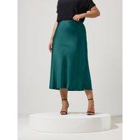 Yours Curve Satin Skirt - Green