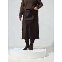 Yours Curve Satin Skirt - Brown
