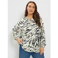 Yours Curve Textured Long Sleeve Gypsy Top - Cream