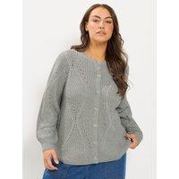Yours Womens Plus Size Pointelle Sweatshirt Neck Cardigan - Grey