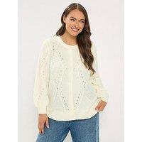 Yours Curve Pointelle Crew Neck Knit Cardigan - Ivory
