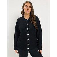 Yours Curve Metal Button Knitted Cardigan - Black